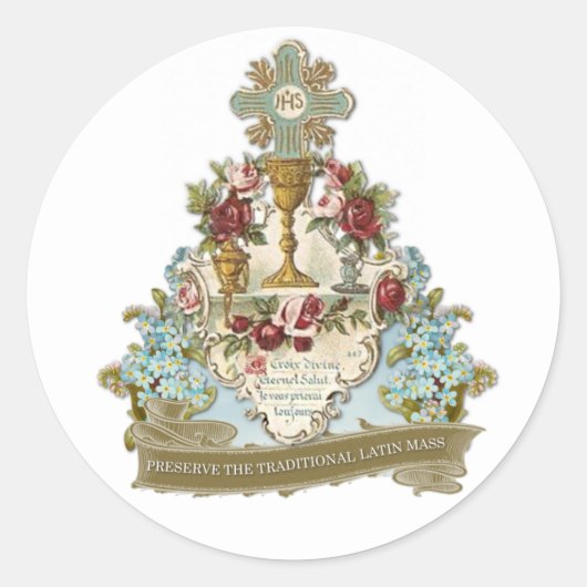 BEWAREN VAN DE TRADITIONELE LATIJNMASSA CATHOLIC RONDE STICKER (Voorkant)