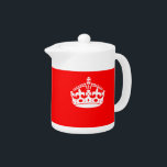BEWAREN VAN KALMPROWN op rood decor Theepot<br><div class="desc">Een ontwerp van de de stijlkroon van het Houd Calm op een stevig brand rood accentdecor kunt u aanpassen als u met één of andere tekst wenst. Gebruik de verbinding "Vraag deze Ontwerper"om ons met uw speciale ontwerpverzoeken of voor wat hulp met uw aanpassingsprojecten te contacteren.</div>