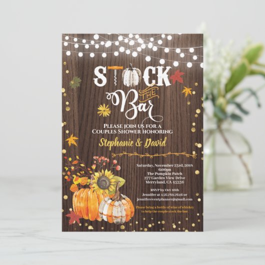 Beweeg de bar uitnodiging. Herfst pompoenhout Kaart (Staand voorkant)