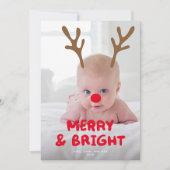 BEWEEGBAAR/BEWERKBAAR gewei Rode neus Foto Kerstmi Feestdagenkaart (Voorkant)