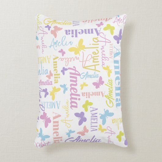 Bewegde regenboogvlinder, aangepaste naam Amelia Accent Kussen (Voorkant(Verticaal))