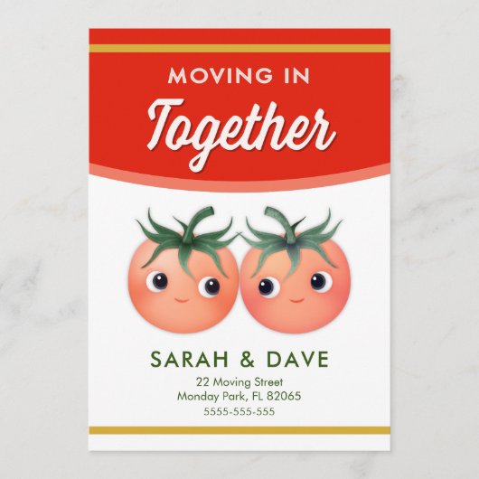 Bewegen in samen aankondiging met tomatenpaar (Voorkant)