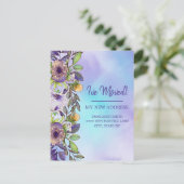 Bewegend Aankondiging Paarse Gele Bloemen Briefkaart (Staand voorkant)