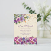 Bewegend Aankondiging Paarse roze Bloemen Glitter Briefkaart (Staand voorkant)