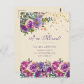 Bewegend Aankondiging Paarse roze Bloemen Glitter Briefkaart (Voorkant / Achterkant)