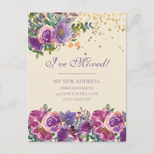 Bewegend Aankondiging Paarse roze Bloemen Glitter Briefkaart (Voorkant)
