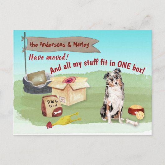 Bewegend Australian Shepherd Dog Ons nieuwe adres  Briefkaart (Voorkant)