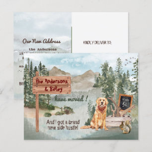 Bewegend Golden Retriever Dog Bossen Nieuw Adres Aankondigingskaart