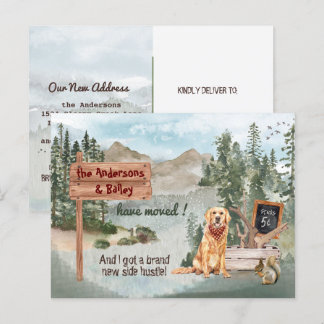 Bewegend Golden Retriever Dog Bossen Nieuw Adres Aankondigingskaart