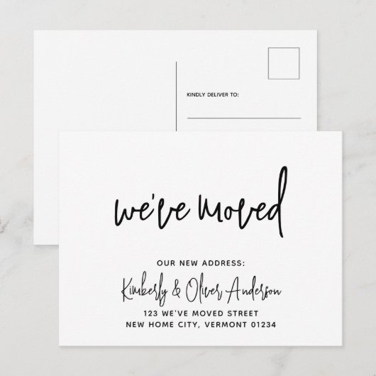 Bewegend Handgeschreven Calligrafie Nieuw Adres Aankondigingskaart (Voorkant / Achterkant)
