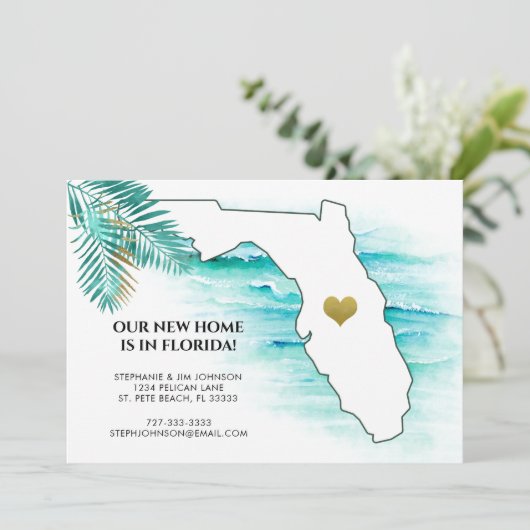 Bewegend naar Florida State Map Gold Heart New Hom Aankondiging (Staand voorkant)