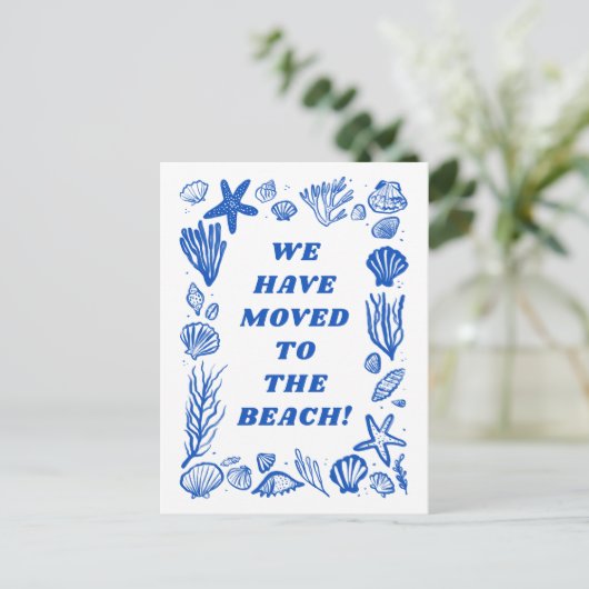 BEWEGENDE AANKONDIGING ADRES Blue Seashells Beach Briefkaart (Staand voorkant)