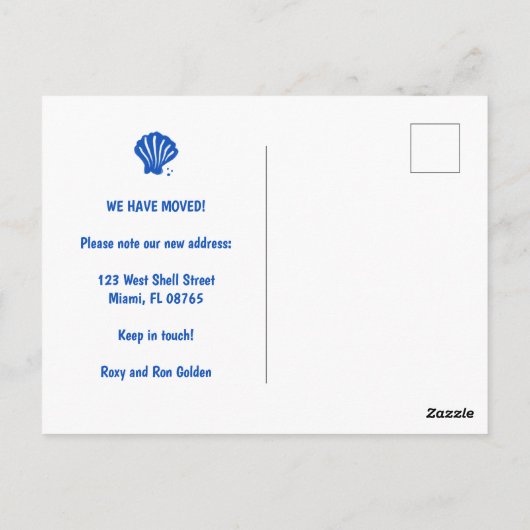 BEWEGENDE AANKONDIGING ADRES Blue Seashells Beach Briefkaart (Achterkant)