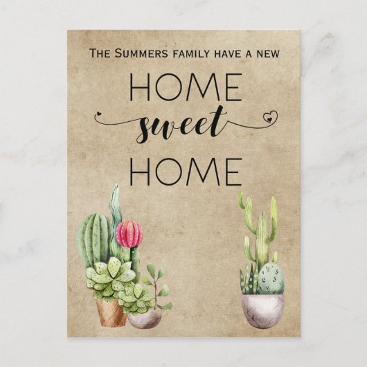 Bewegende aankondiging Adres Home Sweet Home Cactu (Voorkant)