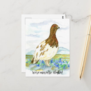 Bewegende aankondiging Alaska Willow Ptarmigan Bir Briefkaart