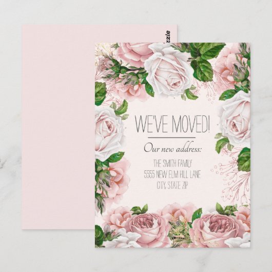 Bewegende Aankondiging  Blush Pink Roses Briefkaart (Voorkant / Achterkant)