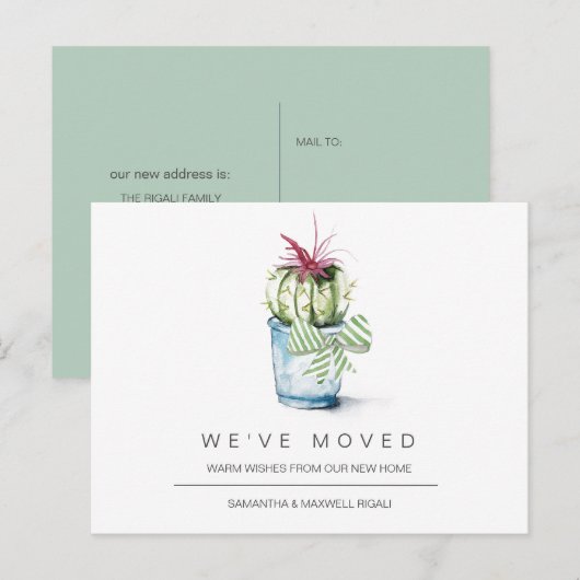 Bewegende Aankondiging Briefkaarten Waterverf Cact (Voorkant / Achterkant)