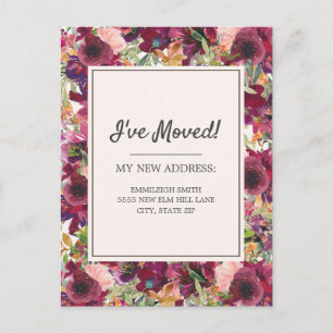 Bewegende aankondiging Burgundy Blush Pink Floral Briefkaart