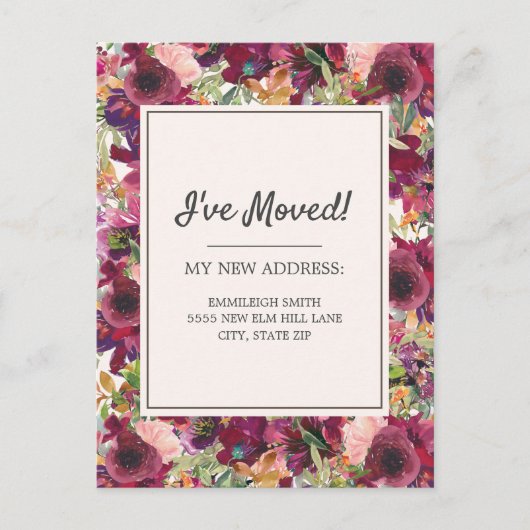 Bewegende aankondiging Burgundy Blush Pink Floral Briefkaart (Voorkant)