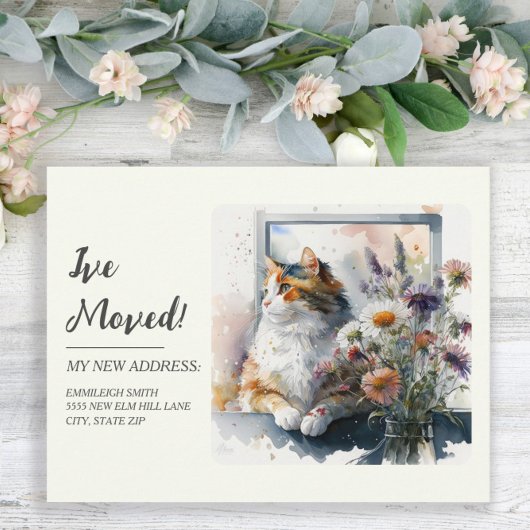 Bewegende aankondiging Calico Cat Daisies Lavender Briefkaart