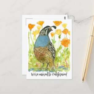 Bewegende aankondiging California Quail Poppies Briefkaart