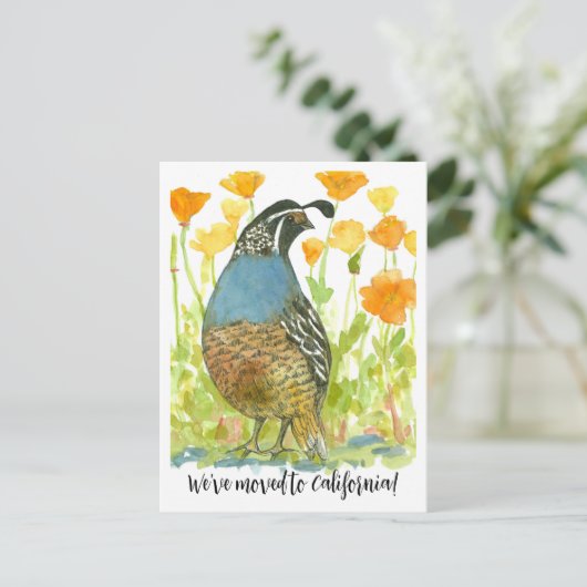 Bewegende aankondiging California Quail Poppies Briefkaart (Staand voorkant)