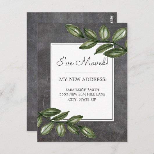 Bewegende Aankondiging  Chalkboard Green Leaf Briefkaart (Voorkant / Achterkant)