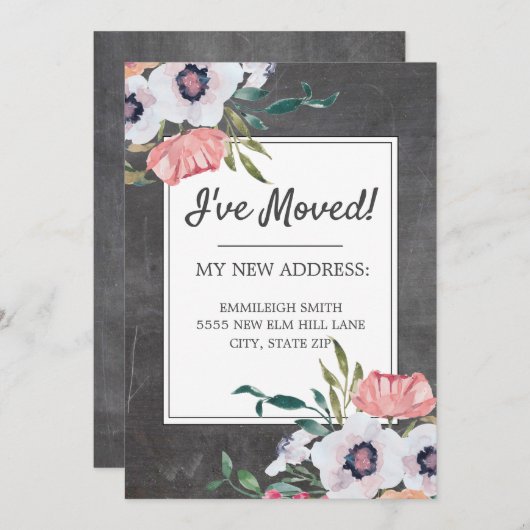 Bewegende aankondiging Chalkboard Roze White Flora (Voorkant / Achterkant)