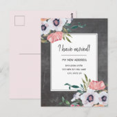 Bewegende aankondiging Chalkboard Roze White Flora Briefkaart (Voorkant / Achterkant)