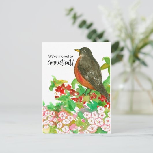 Bewegende aankondiging Connecticut Robin Laurel Briefkaart (Staand voorkant)