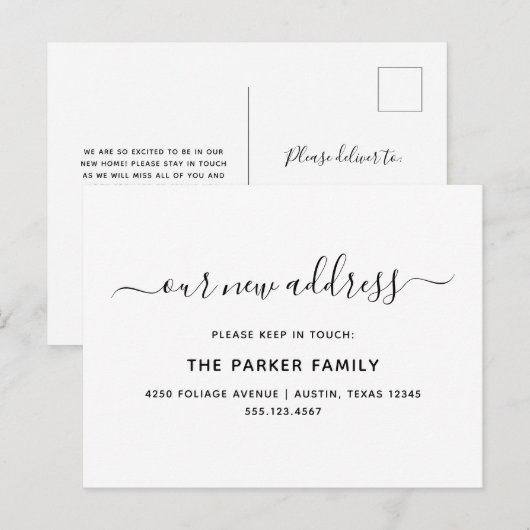 Bewegende aankondiging | Eenvoudig script Briefkaart (Voorkant / Achterkant)