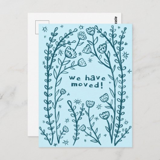 Bewegende Aankondiging Floral Lijst Sketch Doodle Briefkaart (Voorkant / Achterkant)