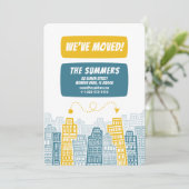 Bewegende Aankondiging Geel & Blauw Retro Gebouwen (Staand voorkant)