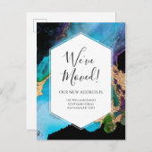 Bewegende aankondiging Gold Blue Black Ink Modern Briefkaart (Voorkant / Achterkant)