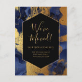 Bewegende aankondiging Gold Blue Marble Ink Modern Briefkaart (Voorkant)