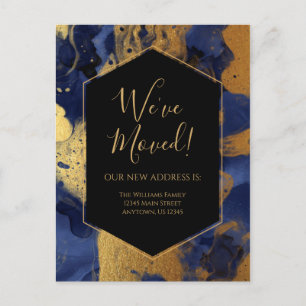 Bewegende aankondiging Gold Blue Marble Ink Modern Briefkaart
