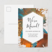 Bewegende aankondiging Gold Blue Marble Ink Modern Briefkaart (Voorkant / Achterkant)