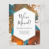 Bewegende aankondiging Gold Blue Marble Ink Modern Briefkaart (Voorkant)