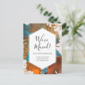 Bewegende aankondiging Gold Blue Marble Ink Modern Briefkaart (Staand voorkant)