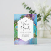 Bewegende aankondiging Gold Blue Paarse Ink Modern Briefkaart (Staand voorkant)