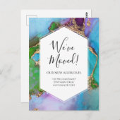 Bewegende aankondiging Gold Blue Paarse Ink Modern Briefkaart (Voorkant / Achterkant)