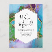 Bewegende aankondiging Gold Blue Paarse Ink Modern Briefkaart (Voorkant)