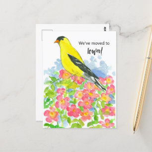 Bewegende aankondiging Iowa Goldfinch Prairie Roze Briefkaart