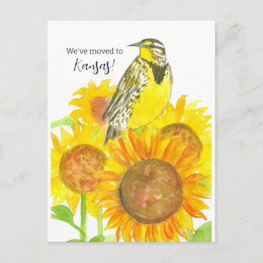 Bewegende aankondiging Kansas Meadowlark Zonnebloe Briefkaart (Voorkant)