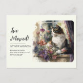 Bewegende Aankondiging Kat Venster Paars Bloemen Briefkaart (Voorkant)