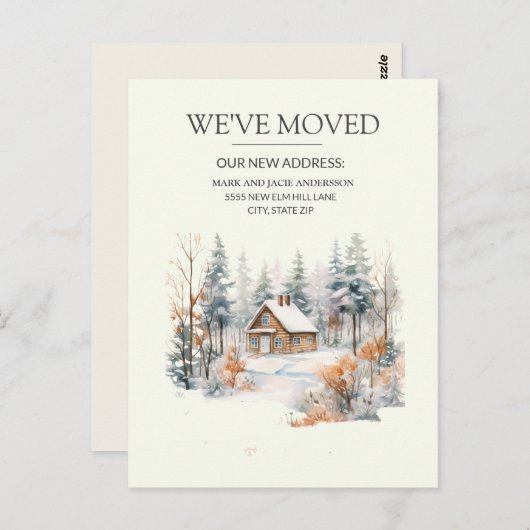 Bewegende aankondiging Log Cabin Snow Briefkaart (Voorkant / Achterkant)