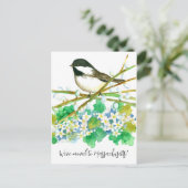 Bewegende Aankondiging Massachusetts Chickadee Flo Briefkaart (Staand voorkant)