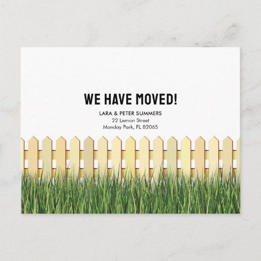 Bewegende aankondiging met piket hek en tuin briefkaart (Voorkant)