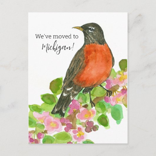 Bewegende aankondiging Michigan Robin Apple Blosso Briefkaart (Voorkant)