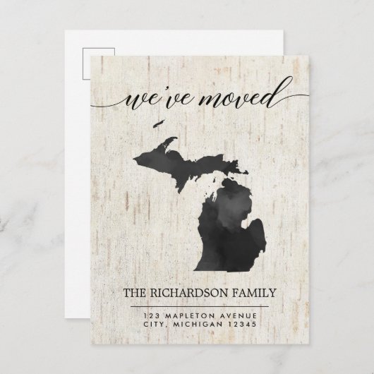 Bewegende aankondiging, Michigan staat rustiek Uitnodiging Briefkaart (Voorkant / Achterkant)